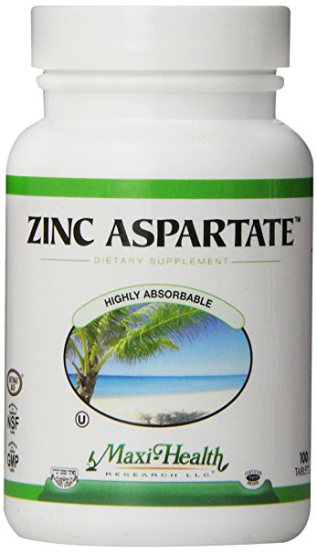 Maxi Health Zinc Aspartate - 30mg - Highly Absorbable , 100 Tablets , Kosher