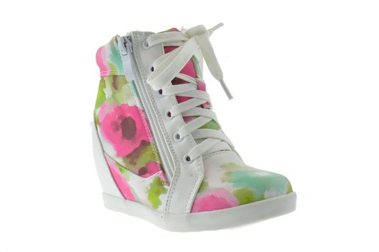 Peter 65K Little Girls Lace Up High Top Floral Wedge Sneakers Fushia