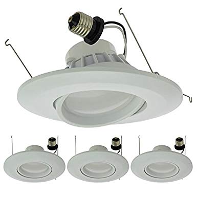 LEDwholesalers 6" (5"-Compatible) Recessed Dimmable 15W LED Adjustable Head Downlight with White Trim, ETL & Energy Star (4-Pack), Warm White 3000K, 2216WW-30Kx4