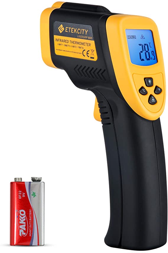 Etekcity Lasergrip 800 (Not for Human) Digital Infrared Thermometer Laser Temperature Gun Non-contact-58℉ -1382℉ (-50℃ to 750℃), Standard Size, Yellow & Black