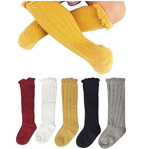 Gellwhu Newborn Baby Girl Boy Toddler Cable Knit Knee High Cotton Socks 5 Pack