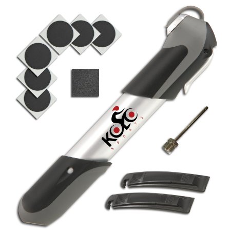 KOLO Sports 120 psi Aluminum Telescopic Mini Bike Pump with Frame Mount Ergonomic Handle and Bonus Repair Kit and Ball Needle  Compatible with Presta and Schrader Valves
