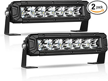 LED Light Bar 8 Inch 2PCS AutoFeel 7000LM Osram Chip LED Pods Single Row LED Off Road Light Driving Fog Light for Truck ATV SUV Jeep Boat, 1 Year Warranty