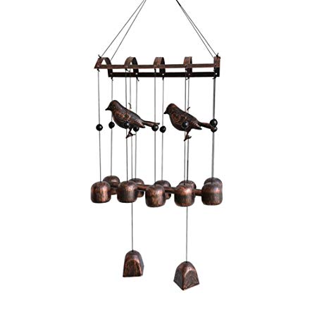 BLESSEDLAND Bird Wind Chime,12 Wind Bells and 2 Metal Birds for Outdoor Patio(25-3/4")