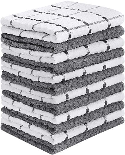 Utopia Towels Kitchen Towels (12 Pack, 15 x 25 Inch) Cotton - Machine Washable - Extra Soft Set in Grey White Dobby Weave Dish Towels, Tea Towels, Bar Towels