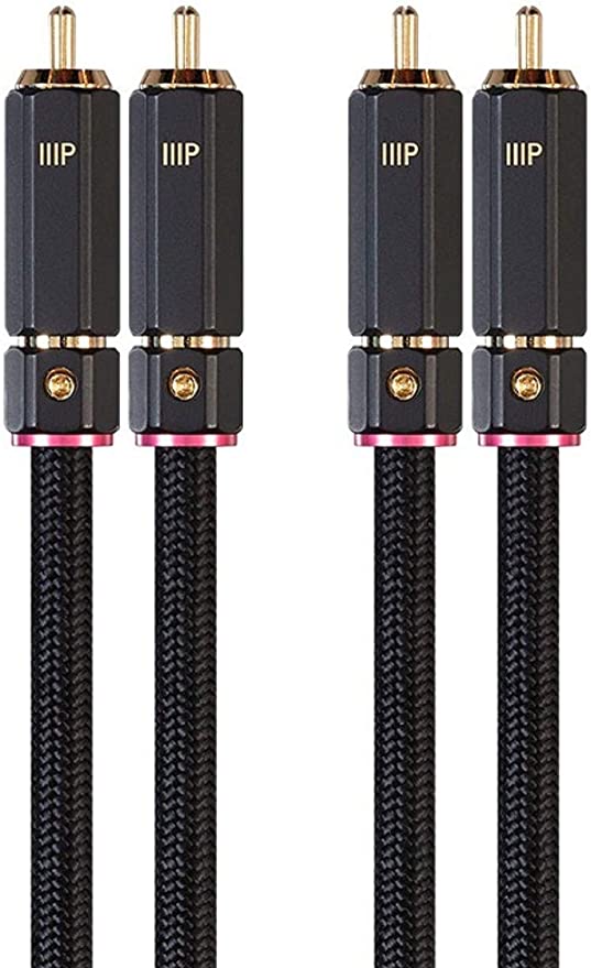 Monoprice Male RCA Two Channel Stereo Audio Cable - 6 Feet - Black, Gold Plated Connectors, Double Shielded with Copper Braiding - Onix Series