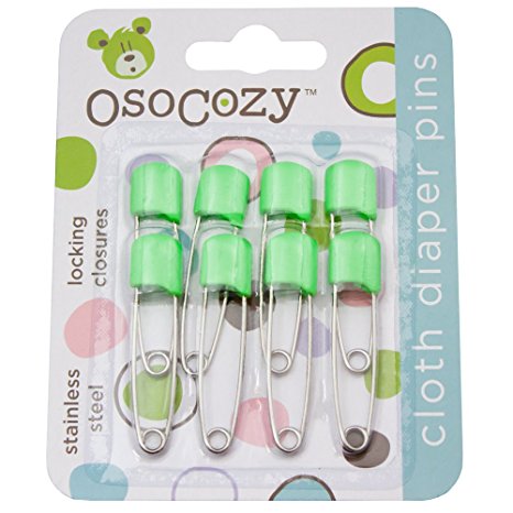 OsoCozy Diaper Pins - {Light Green} - Sturdy, Stainless Steel Diaper Pins with Safe Locking Closures - Use for Special Events, Crafts or Colorful Laundry Pins