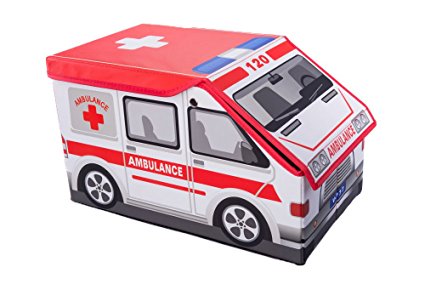 Kids Ambulance Collapsible Toy Storage Organizer by Clever Creations | Toy Box Folding Storage Ottoman for Kids Bedroom | Perfect Size Toy Chest for Books, Kids Toys, Baby Toys, Baby Clothes