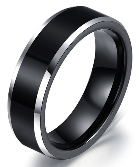 Promotion! TIGRADE 6MM Titanium Metal Flat Two Tone Black Silver Wedding Band Ring Size 6-15