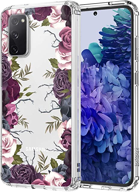 for Galaxy S20 FE Case,Samsung S20 Fe 5G Case, MOSNOVO Black Purple Flower Garden Floral Clear Design Shock Absorption Bumper Soft TPU Women Girl Cover Case for Samsung Galaxy S20 FE