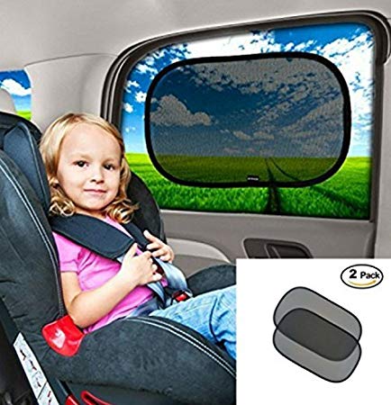 Car Window Sun Shade-2 Pack-Fits Car, SUV, Truck-80 GSM for Maximum UV protection- Protect Your Child or Pet from UV rays! Easy installation without suction cups- Extra large-20"x12"sunshades
