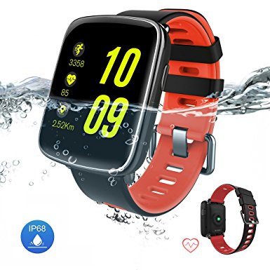 Smart Watch Bluetooth Fitness Watch - Yarrashop Waterproof Touch Screen Smart Watch Heart Rate and Sleep Monitor Smartwatch Wrist Bluetooth Call Reminder with Removable Straps for iOS Android (Red)
