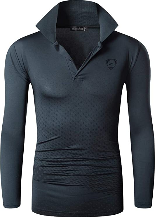 jeansian Men's Sport Polo Tee Shirt Dry Fit Long Sleeve Poloshirt Tshirt T-Shirts Golf Tennis Bowling LA287