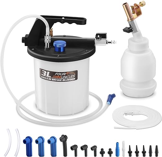 FOUR UNCLES 3L Brake Bleeder Kit Pneumatic Vacuum Brake Fluid Bleeder Extractor Pump with 1L Refilling Bottle and Adapters (FUA003)