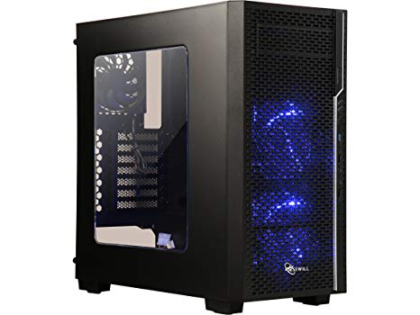 ROSEWILL ATX Mid Tower Gaming Computer Case with Full Side Window, Gaming Case with Blue LED for Desktop/PC and 3 LED Case Fans Pre-Installed, Hassle-free Installation & Maintenance (MAGNETAR)