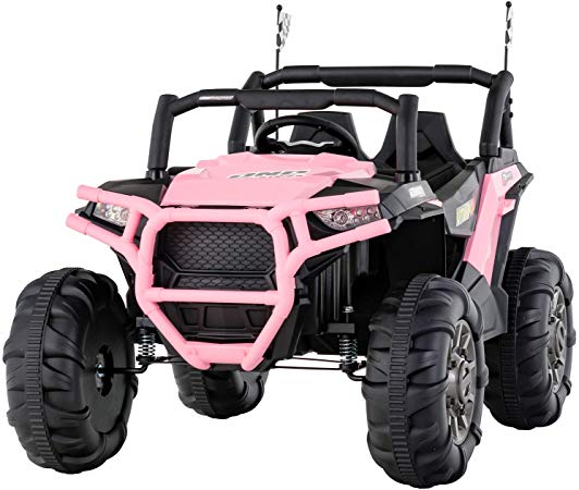 Uenjoy 12V Electric Ride on Cars, Realistic Off-Road UTV, Two Seater Ride On Truck, Motorized Vehicles for Kids, Remote Control, Music, 3 Speeds, Spring Suspension, LED Light (Pink)