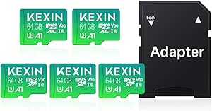 KEXIN Carte Micro SD 64 Go Carte Mémoire 5 Pièces 64Go microSDXC Full HD & 4K UHD UHS-I U3 V30 A1 Lot de 5 Micro Cartes SD Stockage Externe pour Smartphone Android, Tablette (Adaptateur SD Inclu)