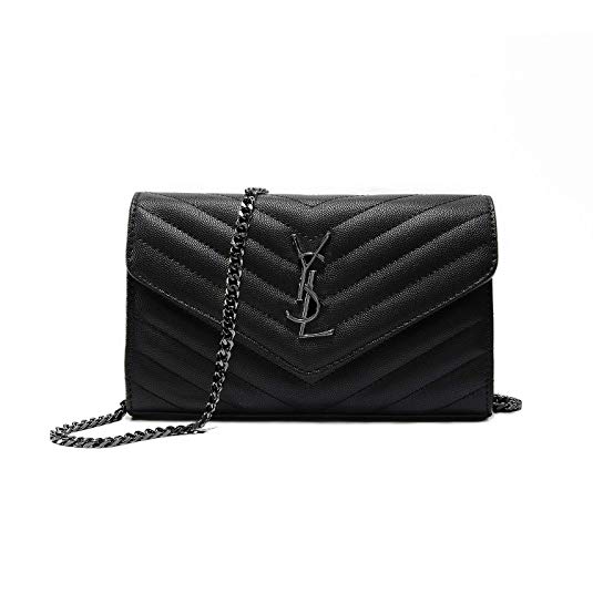 Simple Small Crossbody Bag Quilted Shoulder Purse With"Y" Black Chain Strap