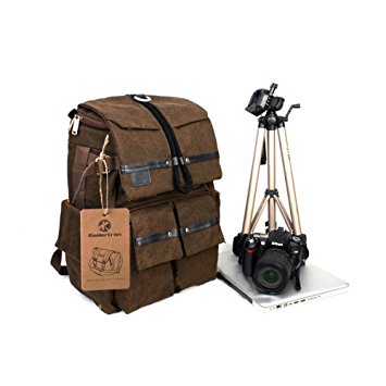BESTEAM Waterproof Canvas DSLR SLR Camera Laptop Backpack Bag Rucksack For Cannon Nikon Apple Asus Lenovo 45x18x30cm Laptop Size Support 15" Max