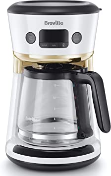 Breville Mostra Easy Measure Filter Coffee Machine | 12 Cup Programmable Coffee Maker | 1.8L Jug | Built-In Water Filter | Freshness Indicator | Delay Timer | White & Gold | VCF116