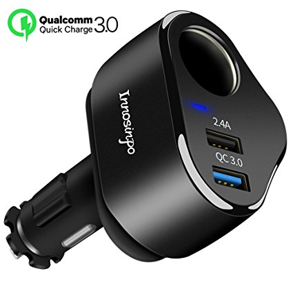 Car Charger, Innosinpo 12V/24V 4.8A Quick Charge 3.0 Dual USB Car Charger with Cigarette Lighter Socket for iPhone X / 8 / 7 / 7 Plus / iPad Pro / Andriod / Galaxy S8, Tablets and More