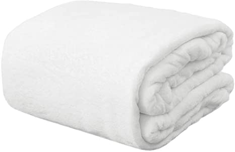 VIA MONTEN Flannel Fleece Throw Blankets, King Size (230 x 270cm) Super Soft Breathable Fluffy Bedspread, Premium Microfiber Cosy Blanket with Elegant Design for Adult, Children –White
