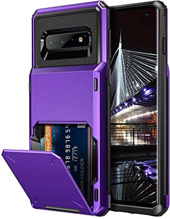 Vofolen Case for Galaxy S10 Case Wallet [4 Card Pocket] Credit Card Holder Slot Scratch Resistant Dual Layer Protective Bumper Tough Rubber Armor Hard Shell Cover Case for Samsung Galaxy S10 (Purple)