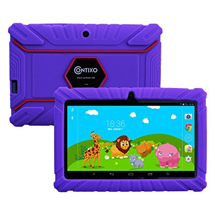 Contixo Kids Safe 7" Quad-Core Tablet 8GB, Bluetooth, Wi-Fi, Cameras, 20  Free Games, HD Edition w/ Kids-Place Parental Control, Kid-Proof Case (Purple)