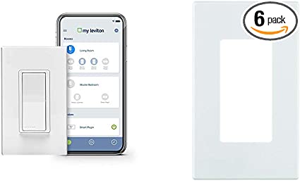 Leviton DW15S-1BZ Decora Smart Wi-Fi 15A Universal LED/Incandescent Switch, Works with Amazon Alexa, No Hub Required with Screwless Wallplates, 6-Pack