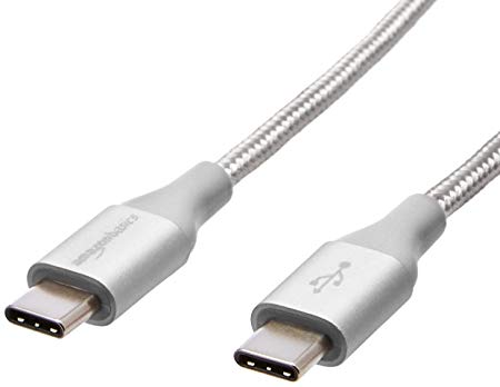 AmazonBasics Double Braided Nylon USB Type-C to Type-C 2.0 Cable | 1 feet, Silver