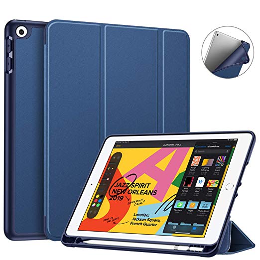 Fintie SlimShell Case for New iPad 7th Generation 10.2 Inch 2019 with Built-in Pencil Holder - Lightweight Smart Stand Soft TPU Back Cover, Auto Wake/Sleep for iPad 10.2" Tablet, Navy