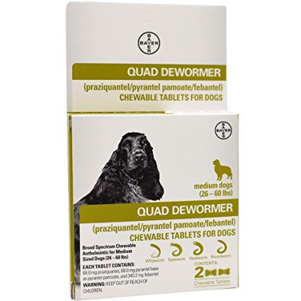 Quad Dewormer for Medium Dogs (2660 lbs) 2 Chewable Tablets