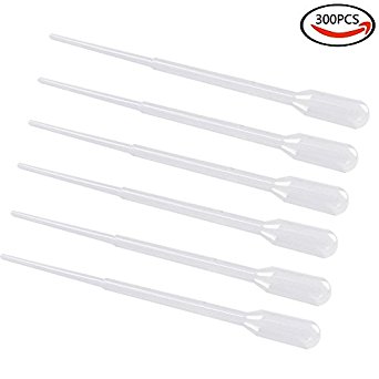 JPSOR 300pcs 2ml Disposable Plastic Transfer Pipettes with Scale