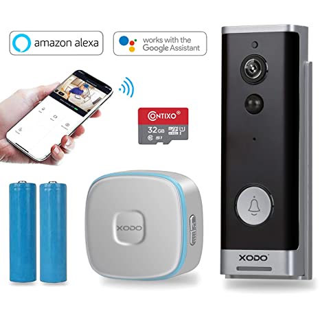 XODO VD1 Smart Home WiFi Wireless 1080P Smart Security Camera Video Doorbell with 2-Way Audio, Real-Time Alerts, Weather Proof DIY Security Install Setup, Works with Alexa and Google Home Assistant