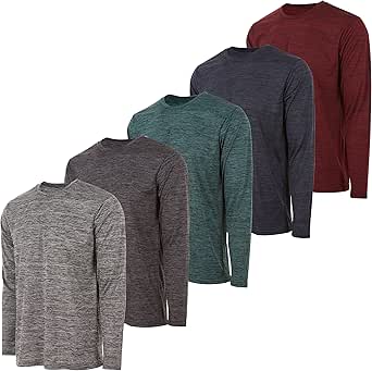 Essential Elements Boys Active Shirt - Quick-Dry Athletic Workout Training Stretch Crew Neck Long Sleeve Top 5 Pack