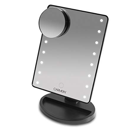 Carmen LED Illuminated Vanity Mirror with Smart Touch Screen, 16 LED Lights, 180 Degree Rotating Neck, Lightweight Design, Black