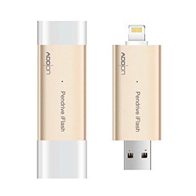 [Apple MFI Certified] Addon Pen Drive iFlash USB 3.0 Interface Flash Drive with Lightning Connector Compatible to All iPod /iPhone /iPad & & Computers(32GB Gold)