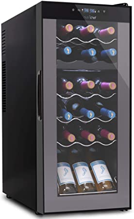 18 Bottle Wine Cooler Refrigerator - White Red Wine Fridge Chiller Countertop Wine Cooler, Freestanding Compact Mini Wine Fridge 18 Bot w/Digital Control, Invisible Door Hinge - NutriChef PKCWCDS188