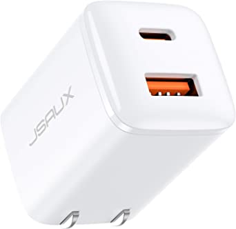 USB Wall Charger, JSAUX Dual Ports USB-C 20W PD and USB-A 18W QC PowerPort with Foldable Plug for iPhone 12/12 Mini / 12 Pro / 12 Pro Max / 11 / X/XR/XS, Samsung Galaxy/Note, LG, Pixel-White