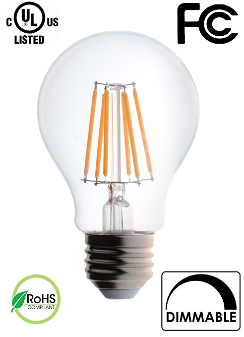 Bioluz LED™ Dimmable Filament A19 60 Watt (Uses 7 watts) Soft White (2700K) Light Bulb UL Listed