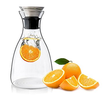Glass Carafe with Drip-Free Lid by Comfify - Glass Carafe for Chilled Beverages w/ Stainless Steel Lid, Perfect for Iced Tea, Juices, Cold Water, Iced Coffee, Sangria and More - 60 oz. Capacity