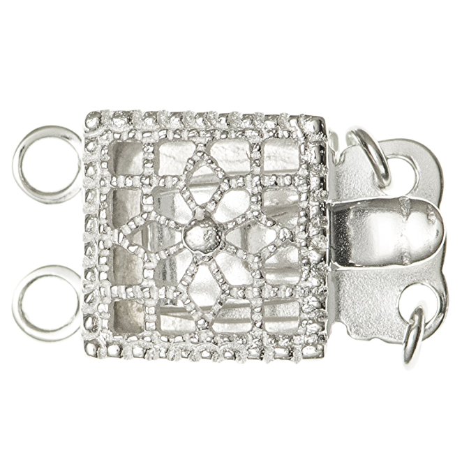 925 Sterling Silver Classic Square Flower Filigree 2-strand Pearl Box Clasp 15mm Connector