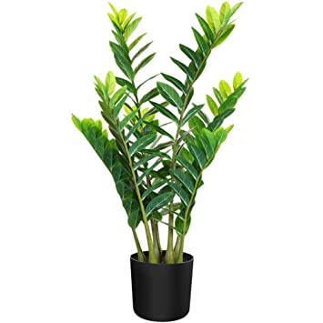 CROSOFMI Artificial ZZ Plant 35 Inches Fake Zamioculcas with 7 Trunk Faux Emerald Palm in Pot for Indoor Outdoor House Home Office Modern Decoration Perfect Housewarming Gift-1Pack