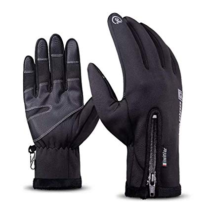 Damenv Outdoor Waterproof Winter Gloves with Touch Screen and Fleece Liner for Cycling Running