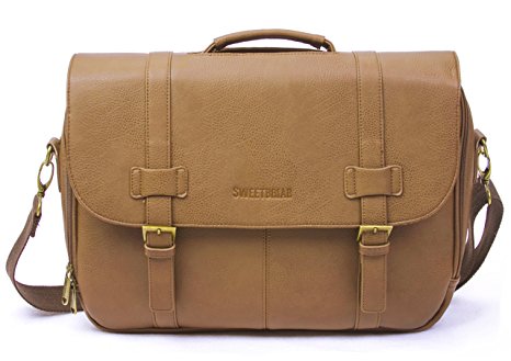 Sweetbriar Classic Laptop Messenger Bag, Tan - Vegan Leather Briefcase Designed to Protect Laptops up to 15.6 Inches