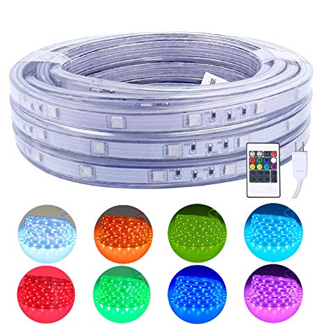 areful 16.4ft LED Rope Lights, Color Changing Strip Lights with Remote, Flat Flexible Connectable and Dimmable, Waterproof for Indoor Outdoor Use, 8 Colors and 6 Modes