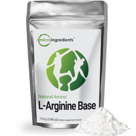 Naturally Fermented L-Arginine Base Powder, 110g, 147 Servings, Vegan, Vegetarian | Micro Ingredients | Pre-WorkOut | Support Nitric Oxide | Boost Energy Endurance Stamina