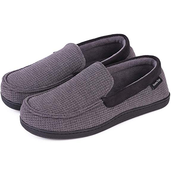 Men's Comfort Memory Foam Moccasin Slippers Breathable Cotton Knit Terry Cloth House Shoes