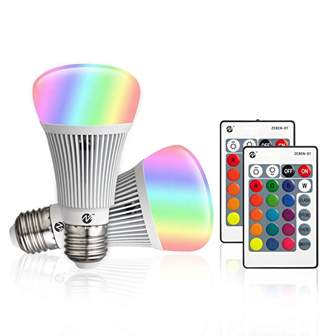 Z RGB LED Bulbs Color Changing Light Bulbs Dimmable 10W E26 Base with Daylight White and Remote Controller A19 Flood Light Bulb 100 Watt Equivalent (2 Pack)