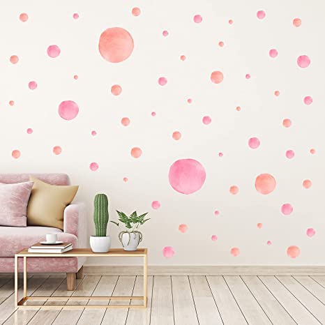 6 Pieces Polka Dots (132 Dots) Wall Decals Sticker Pink and Orange Dots Wall Sticker Wall Decal Removable Watercolor Dots Wall Sticker for Kids Baby Living Room, Classroom, Playroom Decor